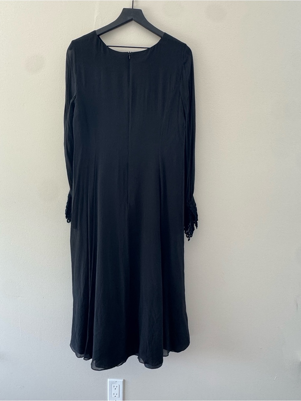 Vintage Laura Ashley Size 12 Silk Dress Fit Flare Crochet Sheer Sleeve Witch